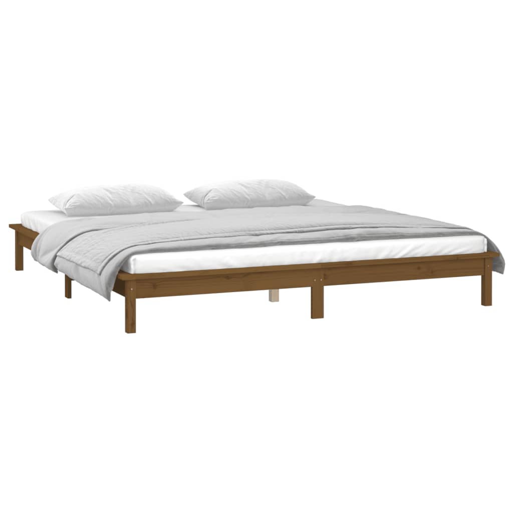 vidaXL LED Bed Frame without Mattress Honey Brown 160x200 cm Solid Wood