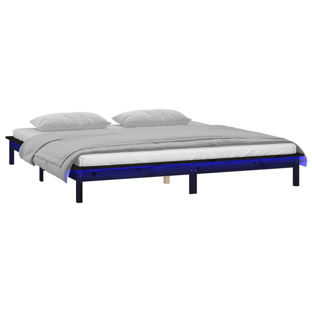 LED Bed Frame without Mattress Black 160x200 cm Solid Wood