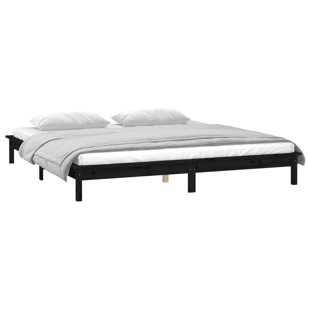 LED Bed Frame without Mattress Black 160x200 cm Solid Wood