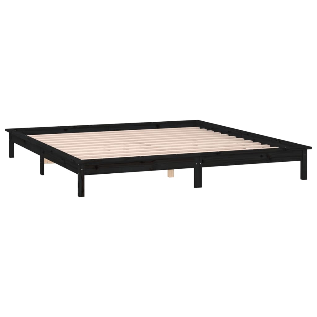 LED Bed Frame without Mattress Black 160x200 cm Solid Wood