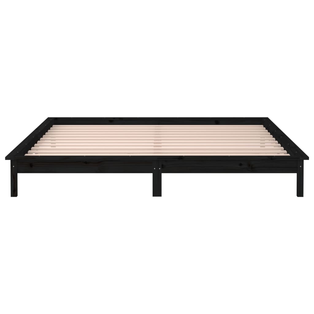 LED Bed Frame without Mattress Black 160x200 cm Solid Wood