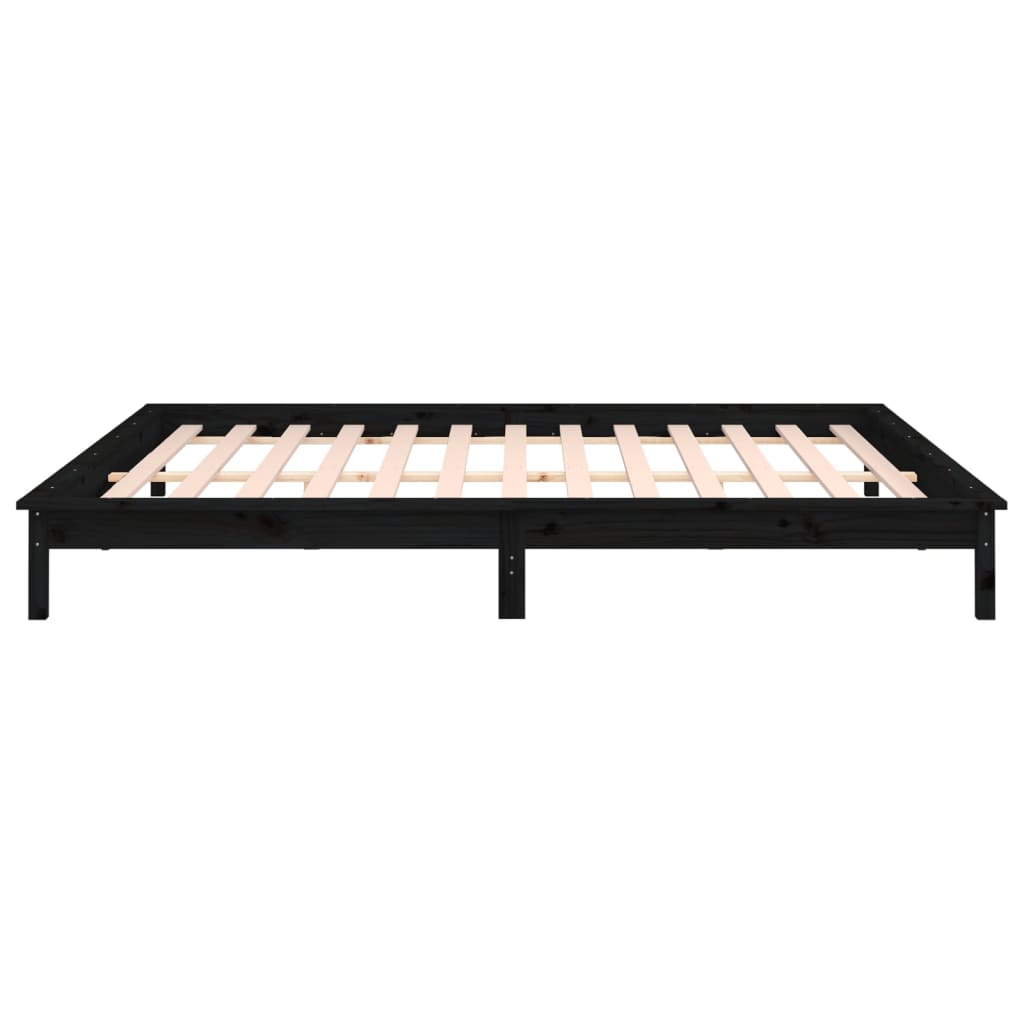 LED Bed Frame without Mattress Black 160x200 cm Solid Wood