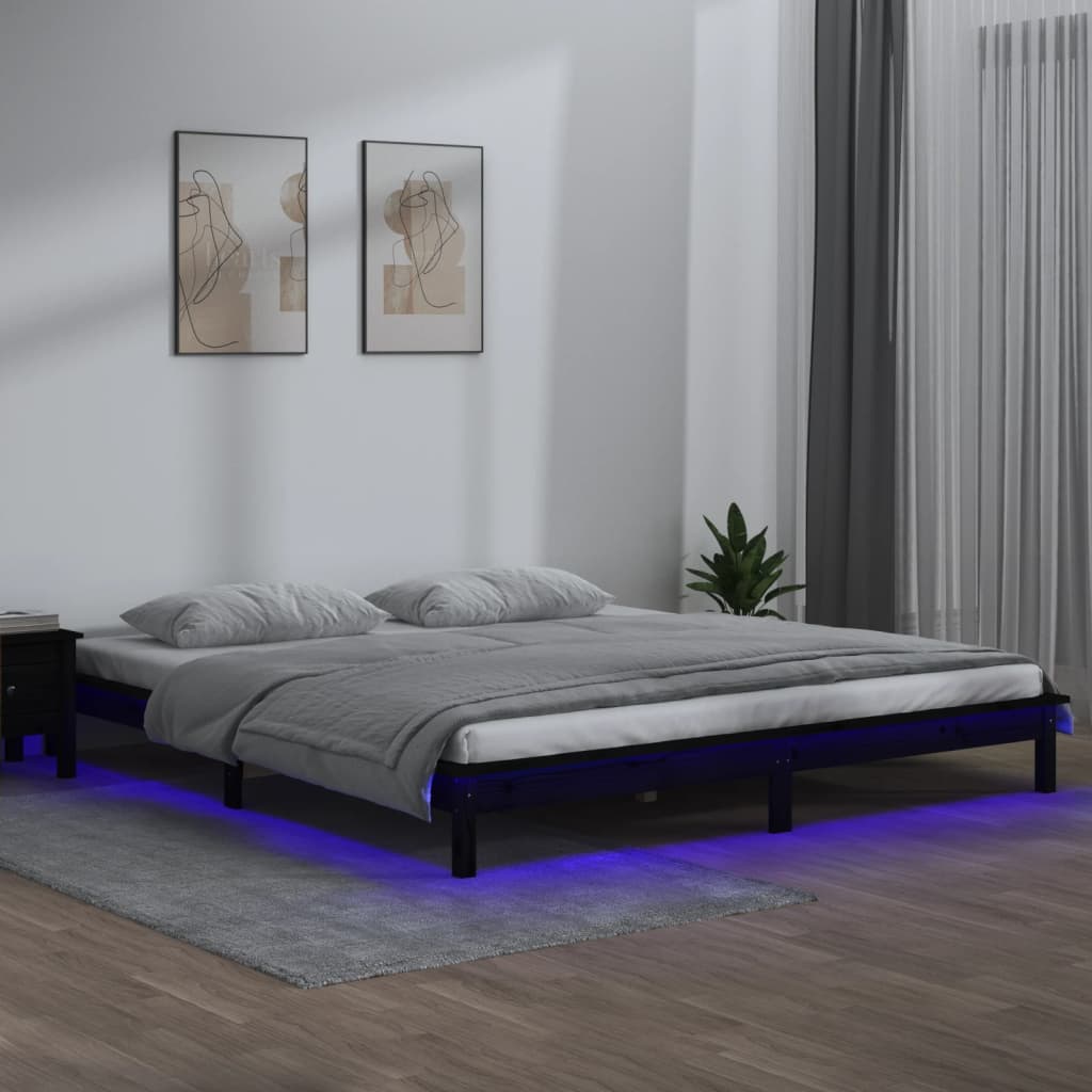 LED Bed Frame without Mattress Black 160x200 cm Solid Wood