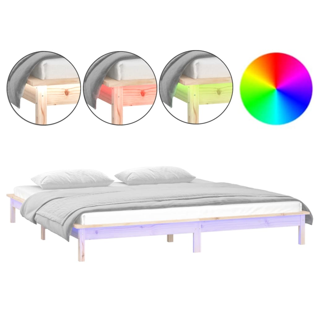 vidaXL LED Bed Frame without Mattress 200x200 cm Solid Wood