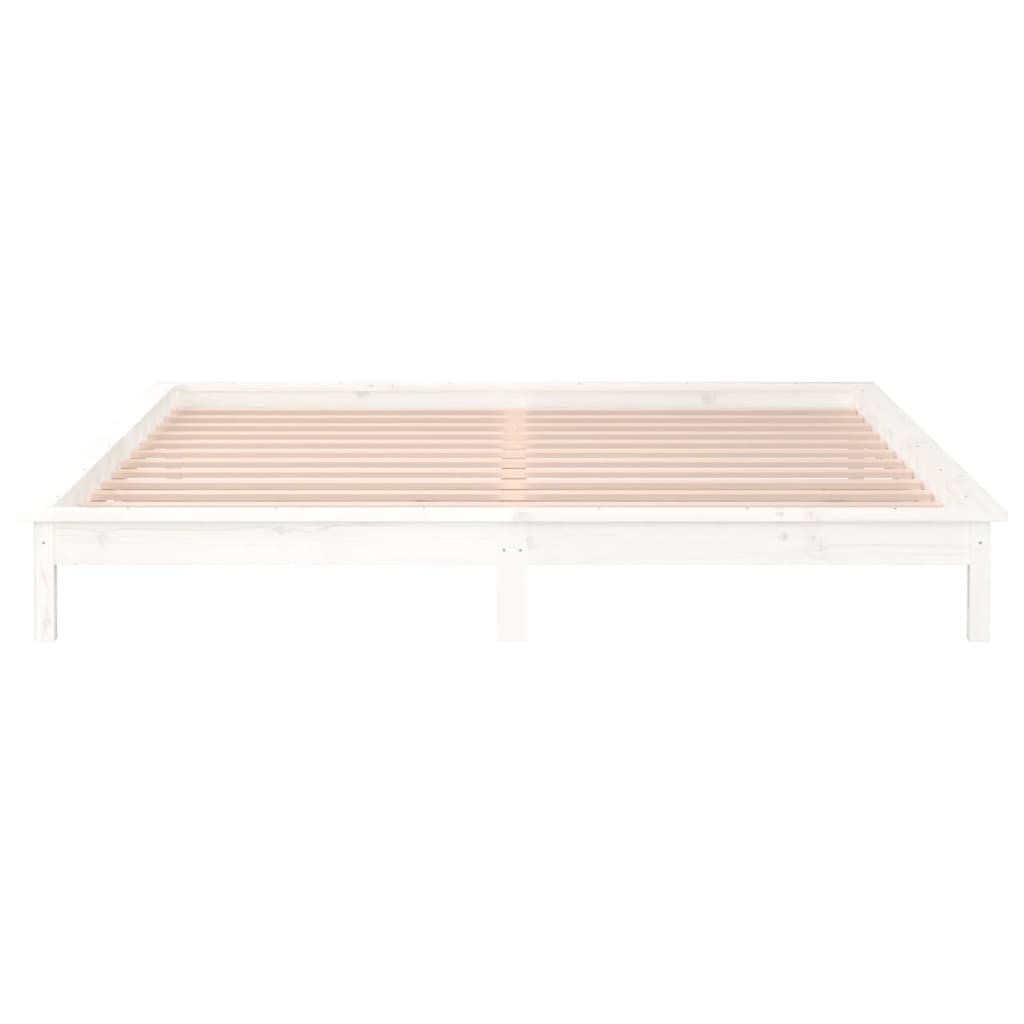 LED Bed Frame without Mattress White 200x200 cm Solid Wood