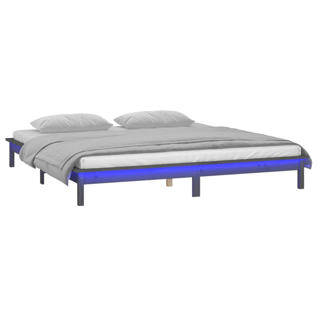 vidaXL LED Bed Frame without Mattress Grey 200x200 cm Solid Wood