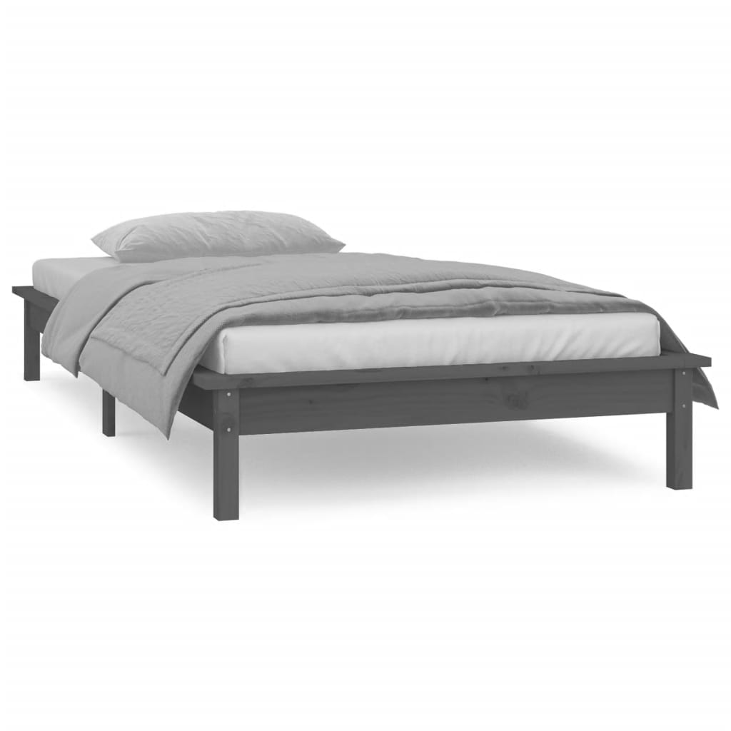 vidaXL LED Bed Frame without Mattress Grey 75x190 cm Small Single  Solid Wood