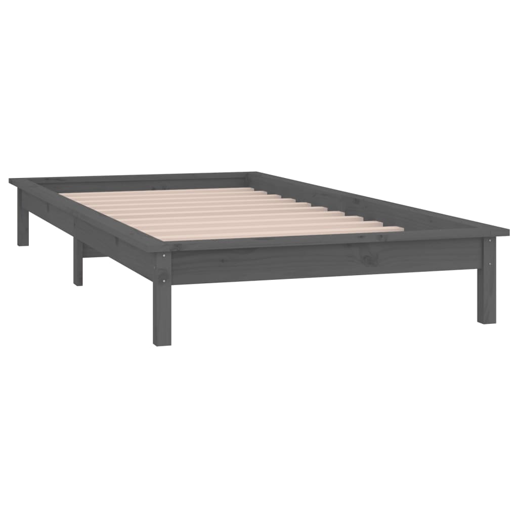 vidaXL LED Bed Frame without Mattress Grey 75x190 cm Small Single  Solid Wood