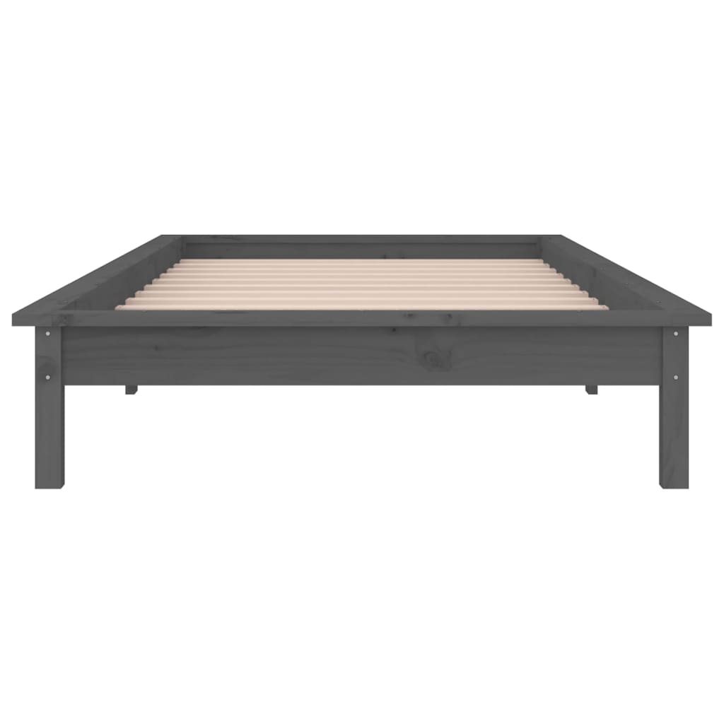 vidaXL LED Bed Frame without Mattress Grey 75x190 cm Small Single  Solid Wood