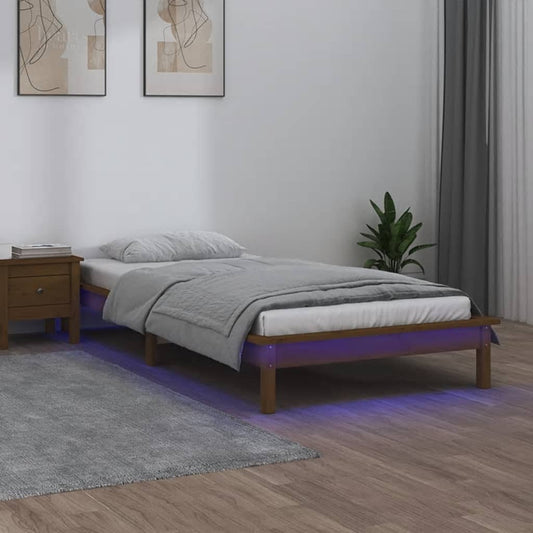 vidaXL LED Bed Frame without Mattress Honey Brown 75x190cm  Solid Wood