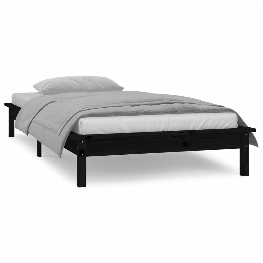 LED Bed Frame without Mattress Black 75x190 cm Small Single  Solid Wood