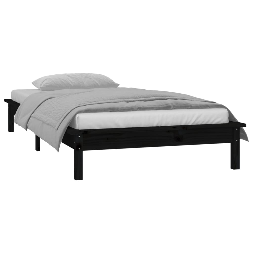 LED Bed Frame without Mattress Black 75x190 cm Small Single  Solid Wood