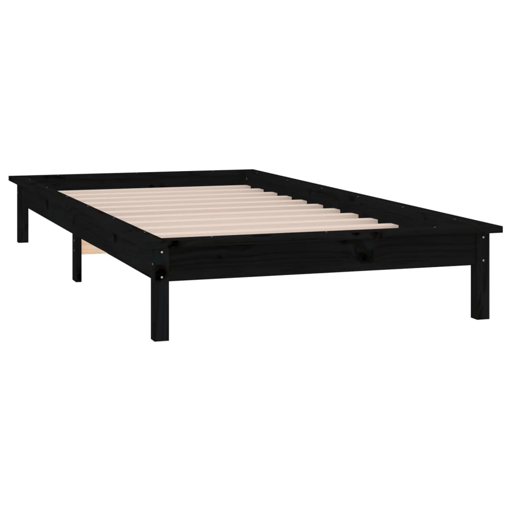 LED Bed Frame without Mattress Black 75x190 cm Small Single  Solid Wood