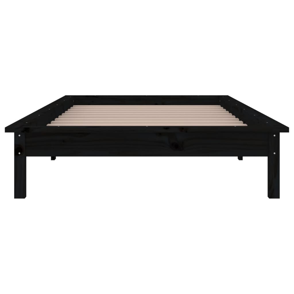 LED Bed Frame without Mattress Black 75x190 cm Small Single  Solid Wood