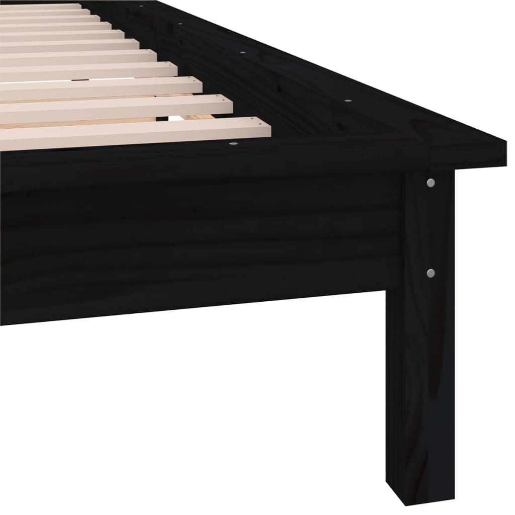 LED Bed Frame without Mattress Black 75x190 cm Small Single  Solid Wood