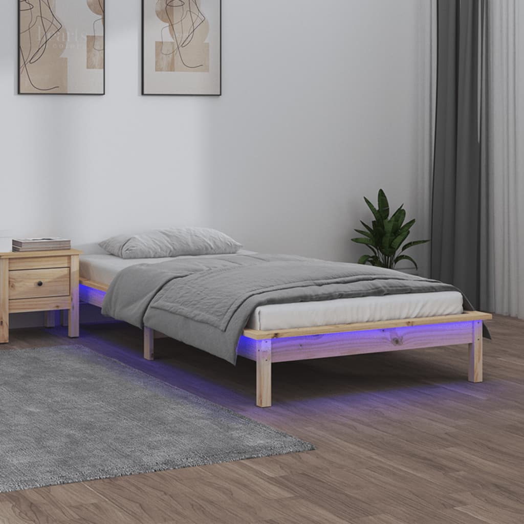 vidaXL LED Bed Frame without Mattress 90x190 cm Single Single Solid Wood