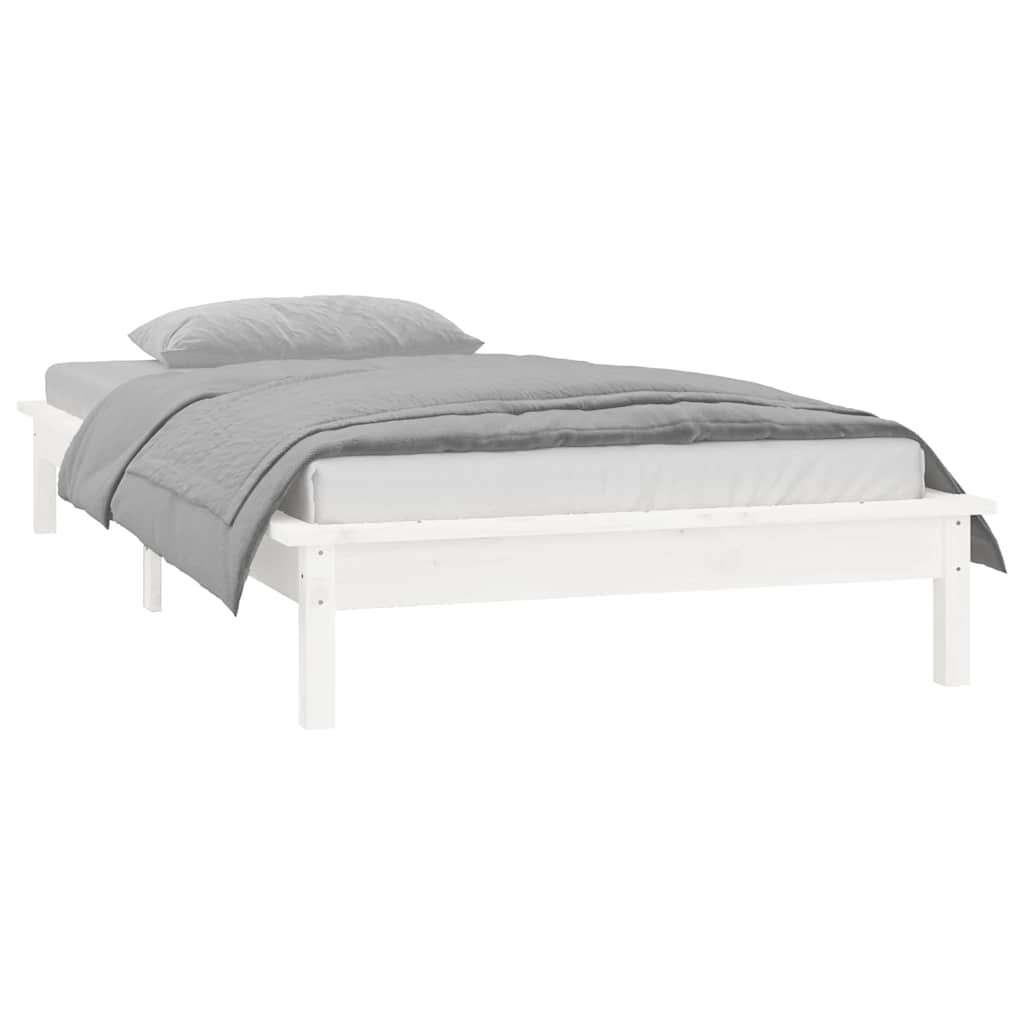 LED Bed Frame without Mattress White 90x190 cm Single Single Solid Wood
