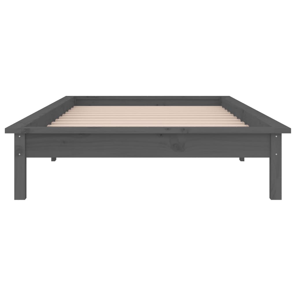 vidaXL LED Bed Frame without Mattress Grey 90x190 cm Single Single Solid Wood