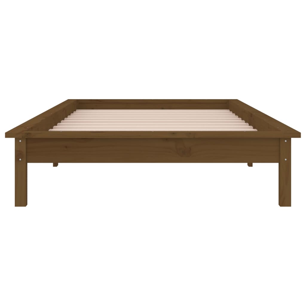 LED Bed Frame without Mattress Honey Brown 90x190 cm Single  Solid Wood