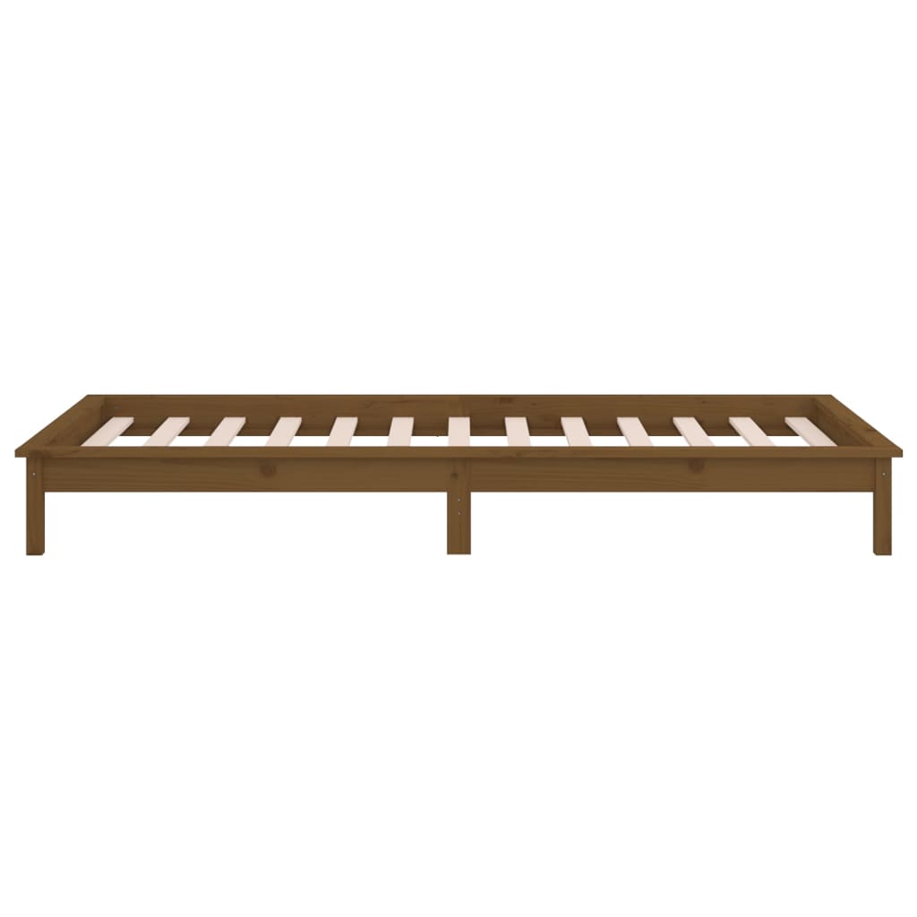 LED Bed Frame without Mattress Honey Brown 90x190 cm Single  Solid Wood