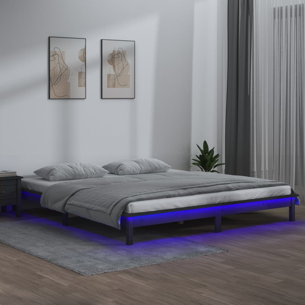 vidaXL LED Bed Frame without Mattress Grey 120x190 cm Small Double  Solid Wood