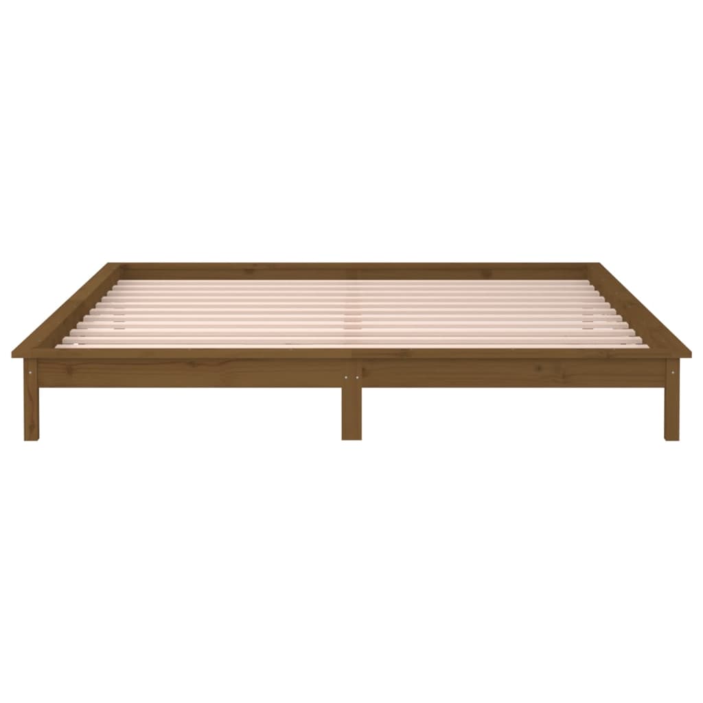 vidaXL LED Bed Frame without Mattress Honey Brown 120x190cm  Solid Wood