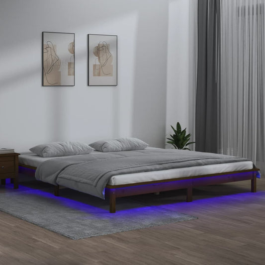 vidaXL LED Bed Frame without Mattress Honey Brown 135x190 cm Double  Solid Wood