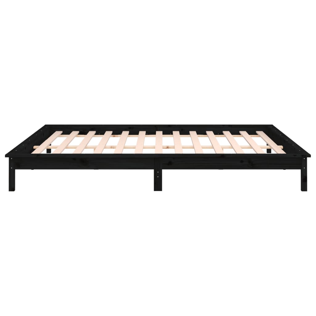 LED Bed Frame without Mattress Black 135x190 cm Double Double Solid Wood