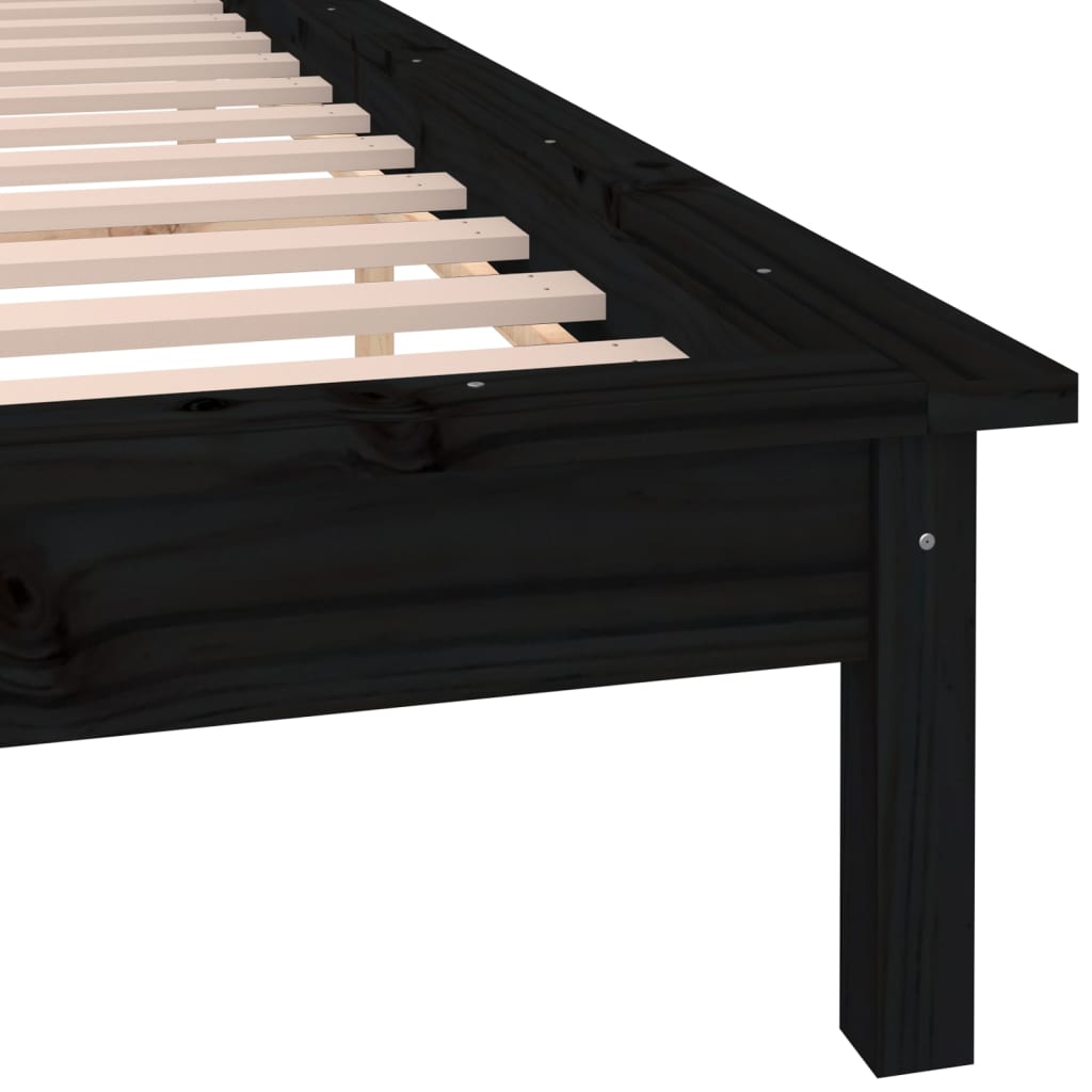 LED Bed Frame without Mattress Black 135x190 cm Double Double Solid Wood