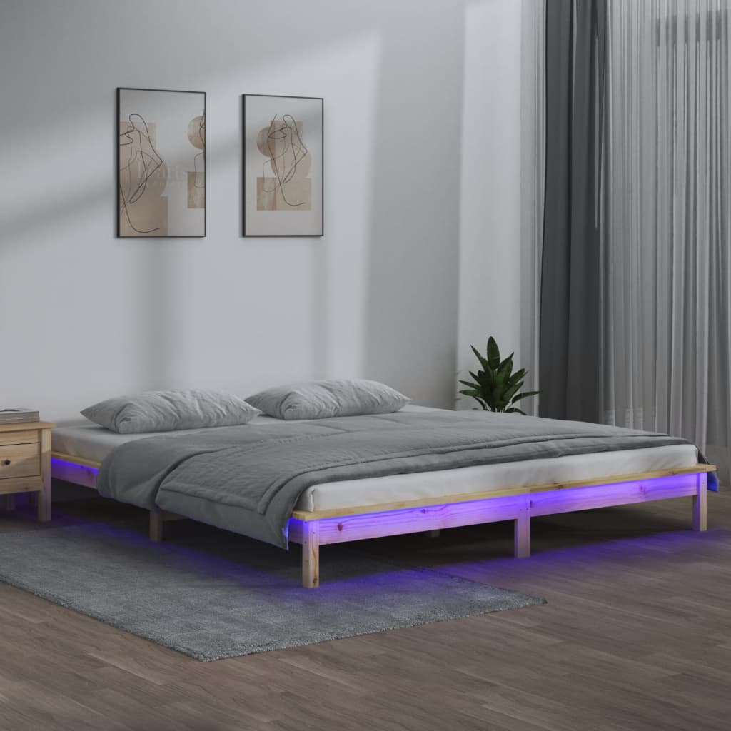 Cadre de lit LED 140x190 cm Bois Massif