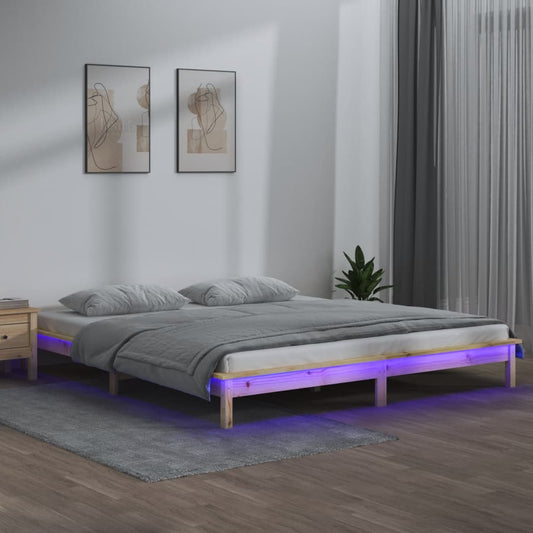 Led-bedframe 140x190 cm massief hout