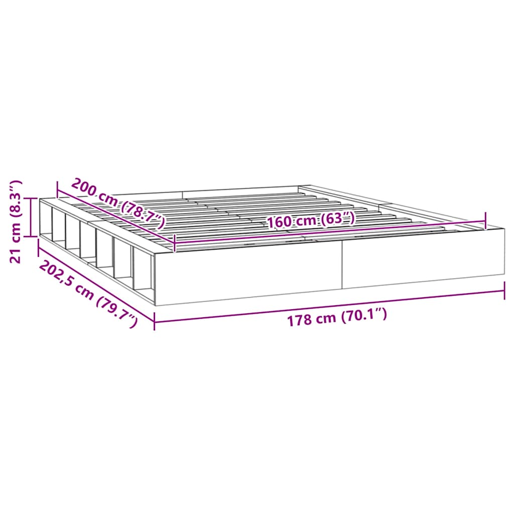 Bed Frame without Mattress White 160x200 cm Solid Wood