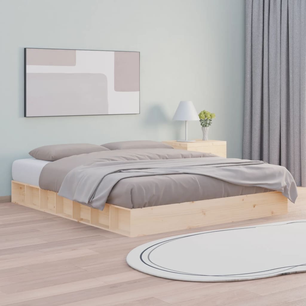 Bed Frame | Natural Wood | Solid Pine Wood | Double | Simplistic