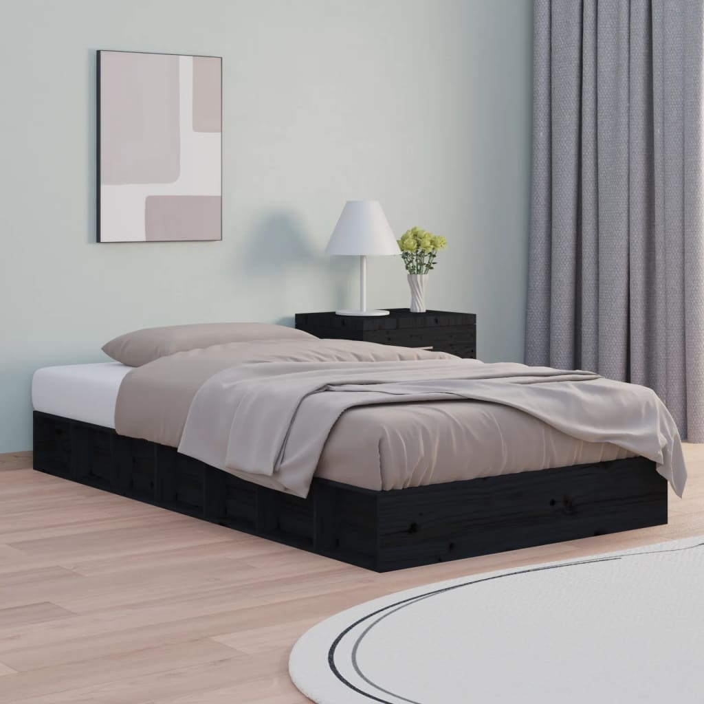 vidaXL Bed Frame without Mattress Black 140x190 cm Solid Wood