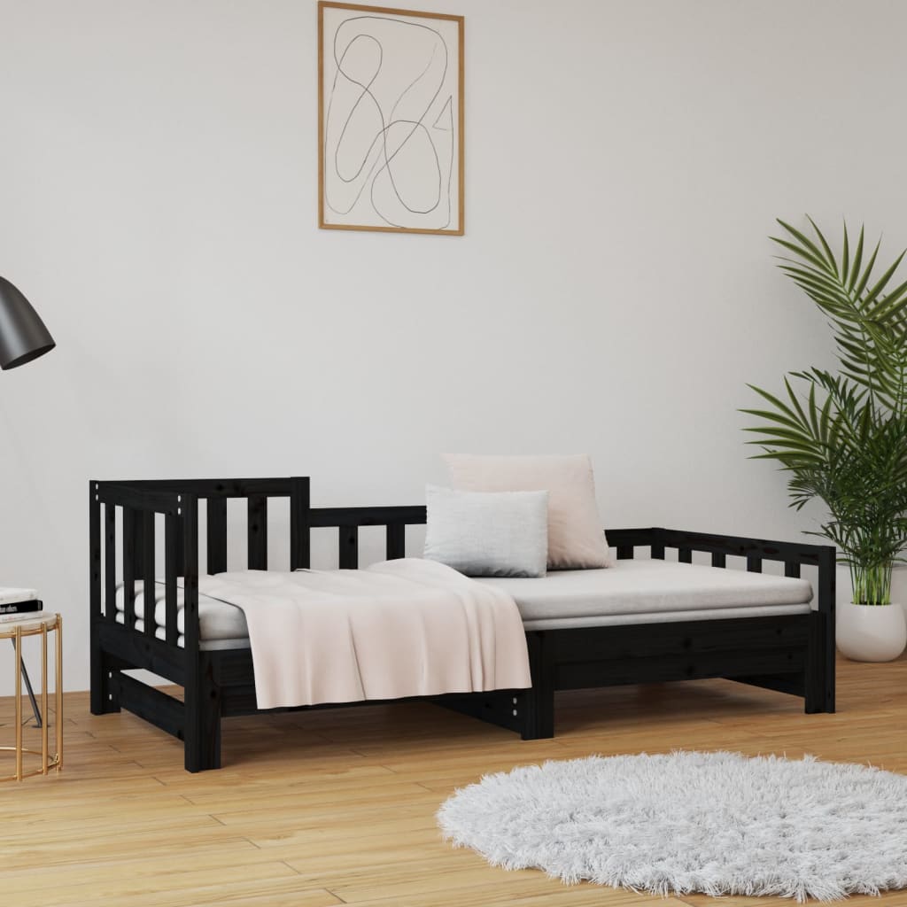 vidaXL Pull-out Day Bed without Mattress Black 2x(90x190) cm