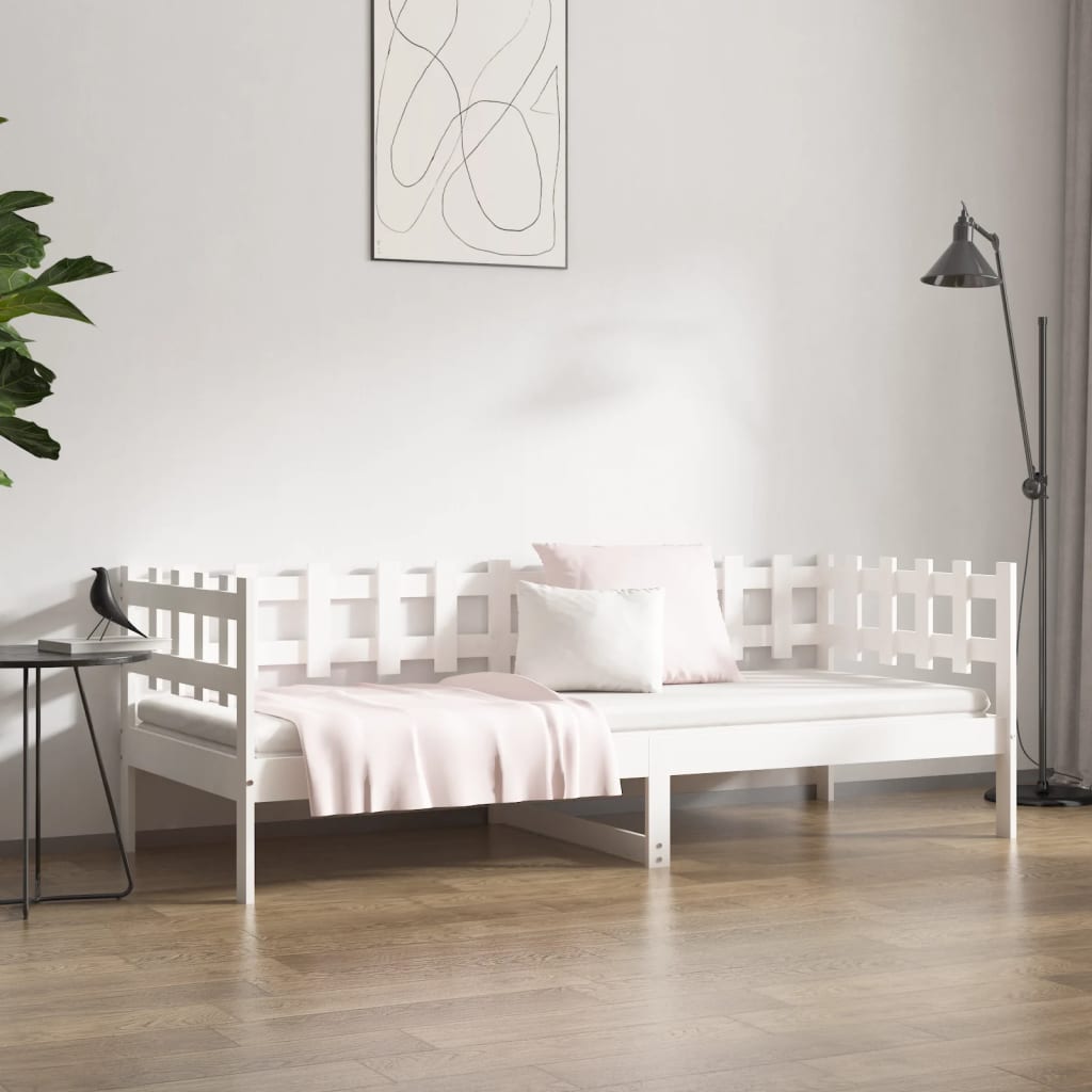 Day Bed without Mattress White 90x190 cm Single Solid Wood Pine