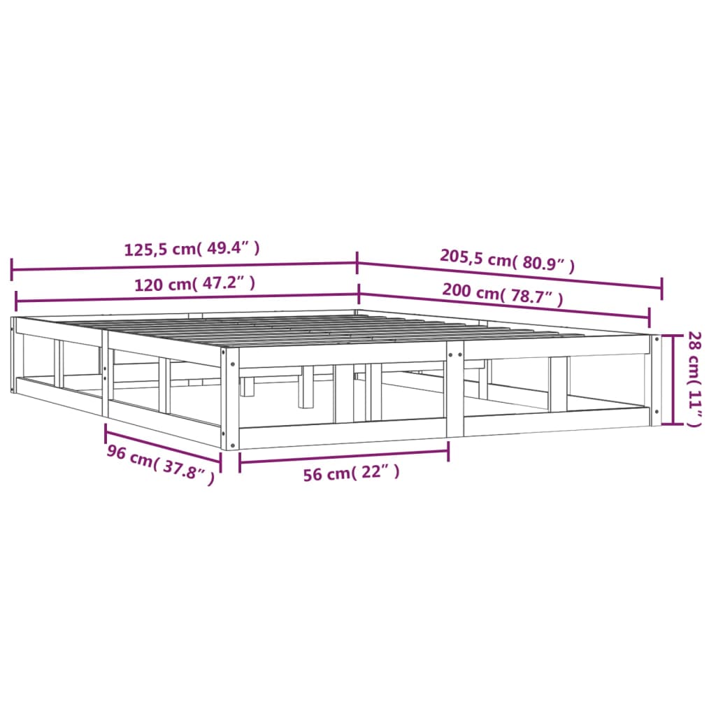 vidaXL Bed Frame without Mattress Black 120x200 cm Solid Wood