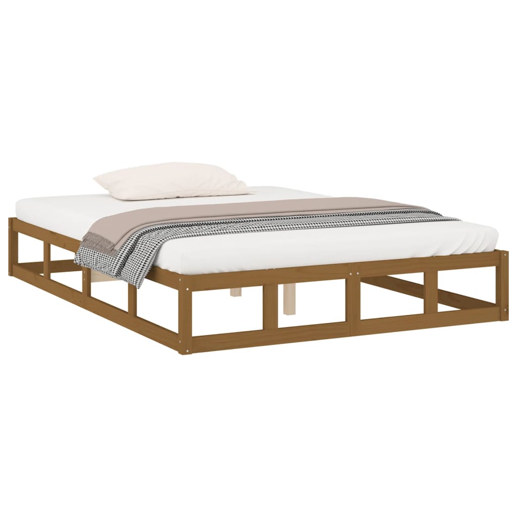 Bed Frame without Mattress Honey Brown 150x200 cm King Size  Solid Wood