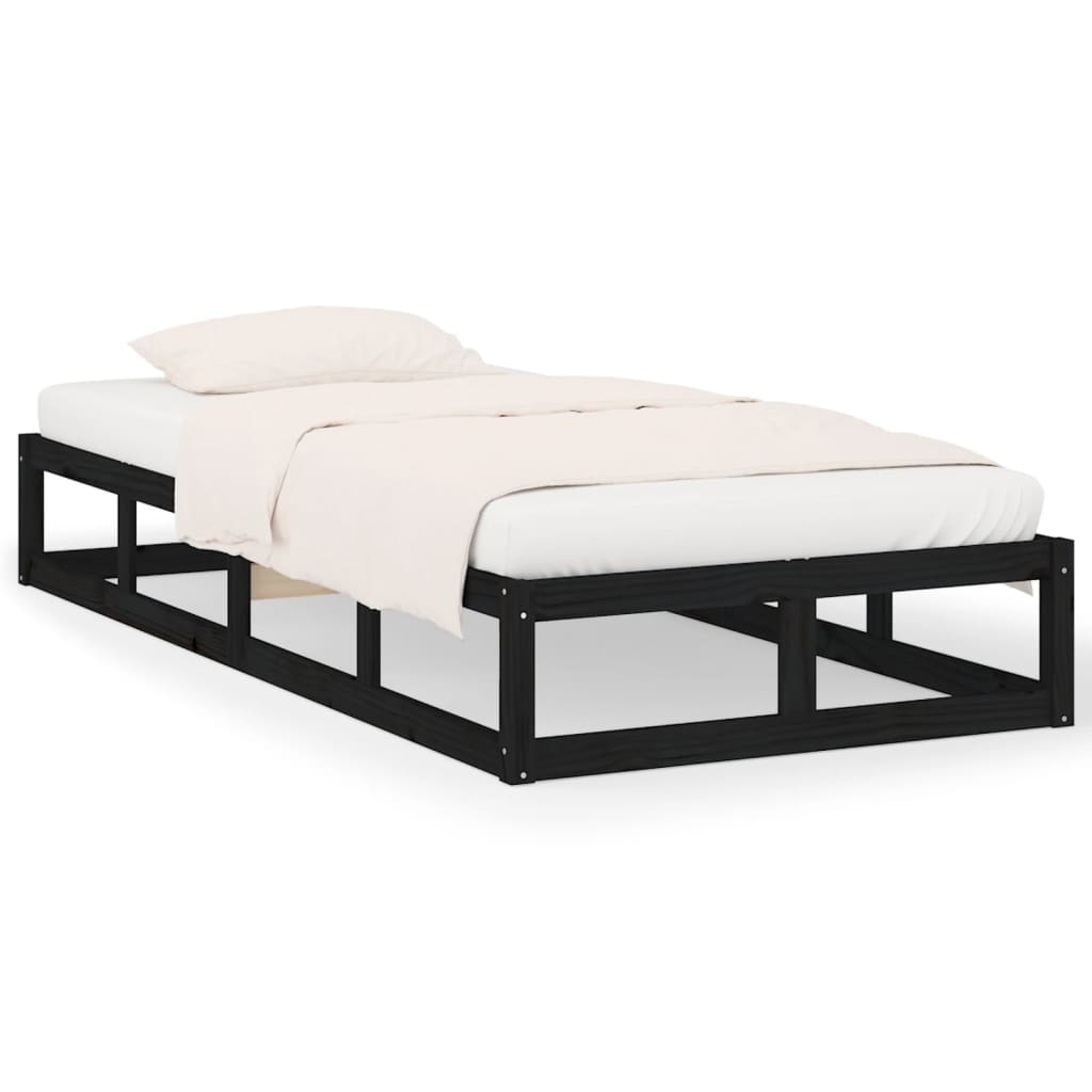 vidaXL Bed Frame without Mattress Black 75x190 cm Small Single  Solid Wood