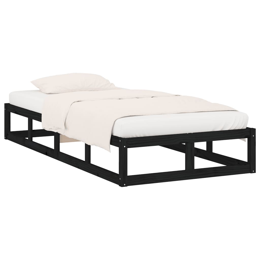 vidaXL Bed Frame without Mattress Black 75x190 cm Small Single  Solid Wood