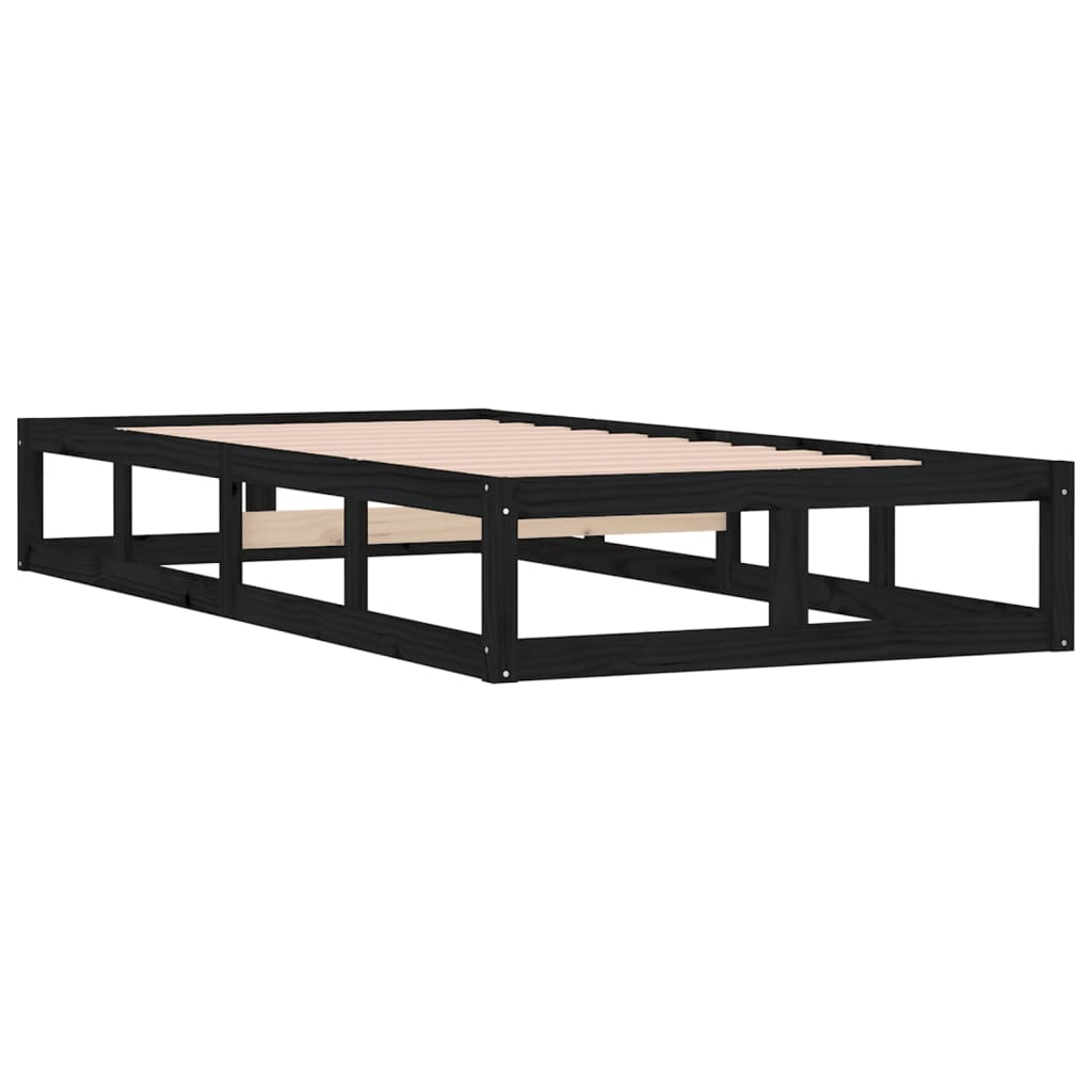 vidaXL Bed Frame without Mattress Black 75x190 cm Small Single  Solid Wood