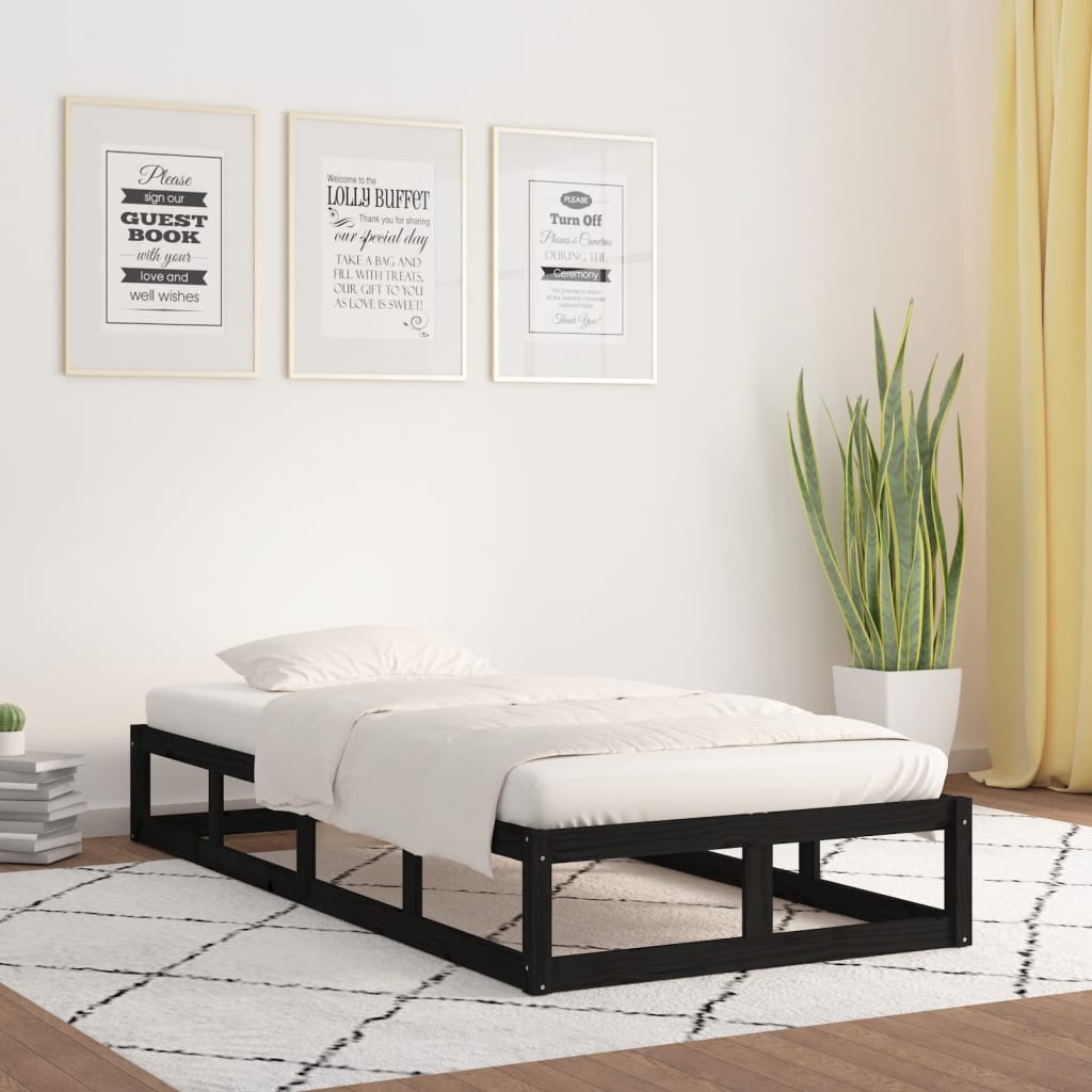 vidaXL Bed Frame without Mattress Black 75x190 cm Small Single  Solid Wood