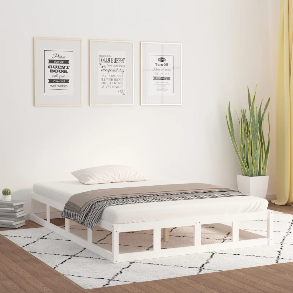 Bed Frame | White | Solid pine wood frame, plywood slats | Small Double