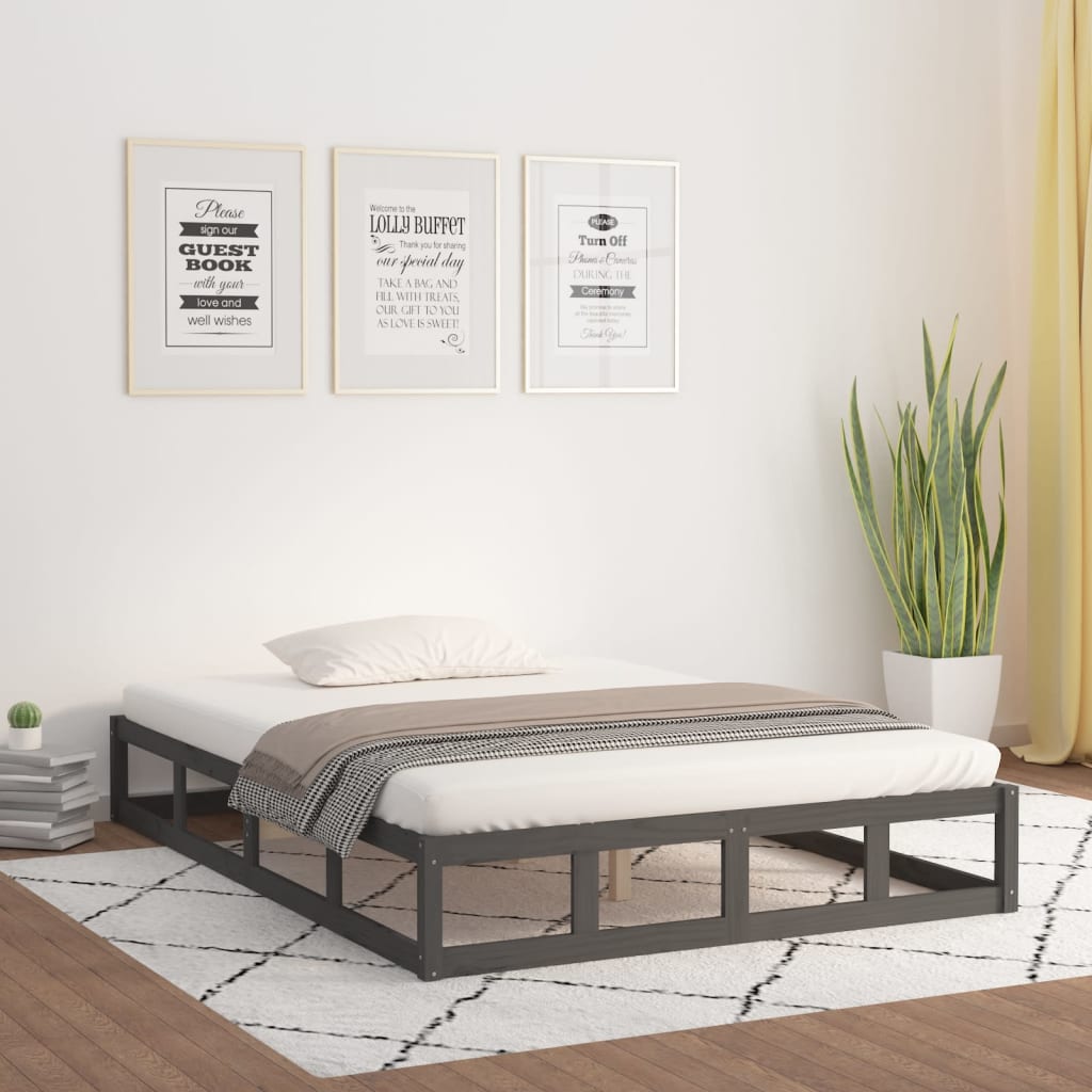 vidaXL Bed Frame without Mattress Grey 120x190 cm Small Double  Solid Wood