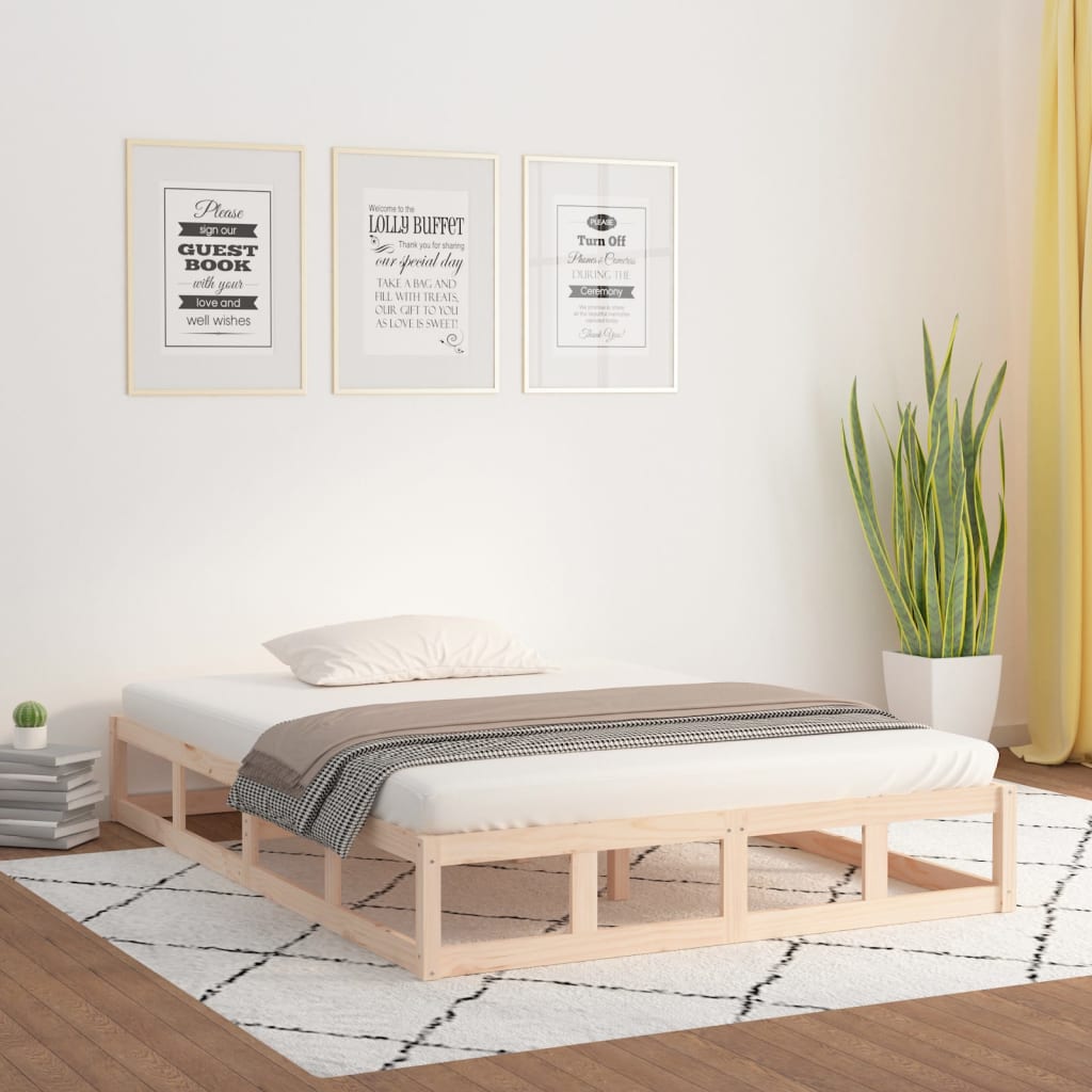 Bed Frame | Natural wood | Solid pinewood, Plywood slats | 135x190 cm