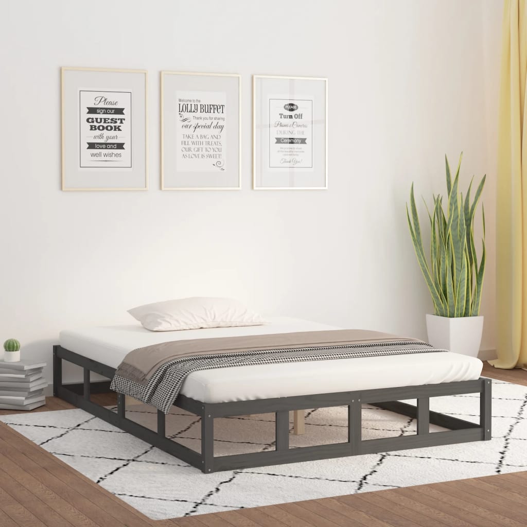 vidaXL Bed Frame without Mattress Grey 135x190 cm Double Double Solid Wood