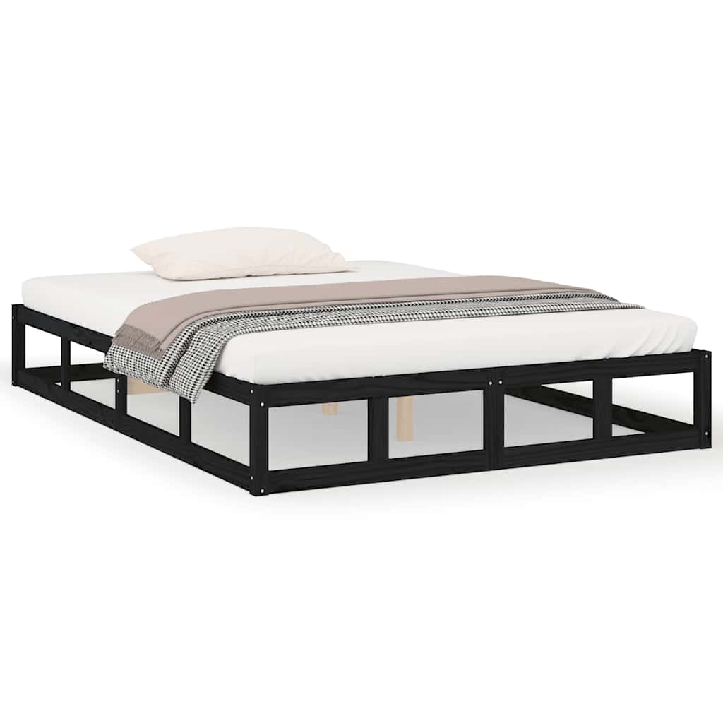 Bed Frame | Black | Solid pinewood, Plywood | 140x190 cm |  Durable