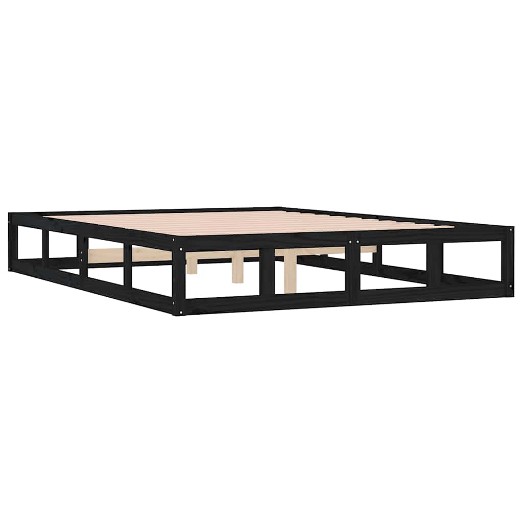 Bed Frame | Black | Solid pinewood, Plywood | 140x190 cm |  Durable