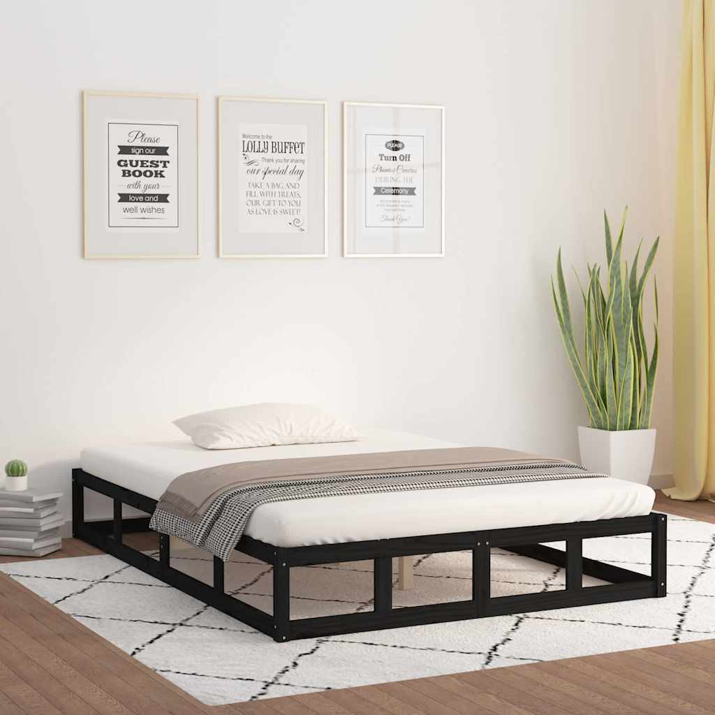 Bed Frame | Black | Solid pinewood, Plywood | 140x190 cm |  Durable