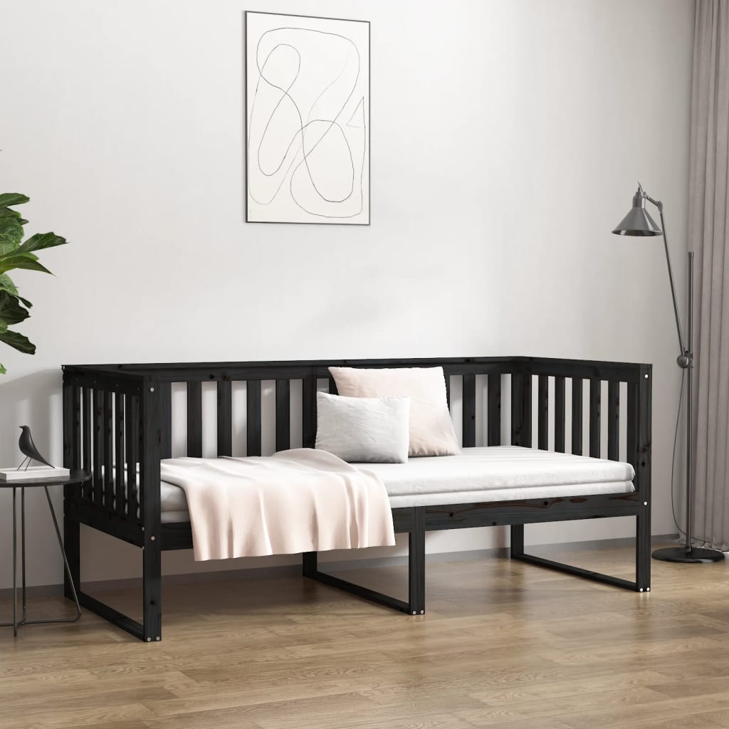 Day Bed Noir 90x200 cm Bois Massif Pin